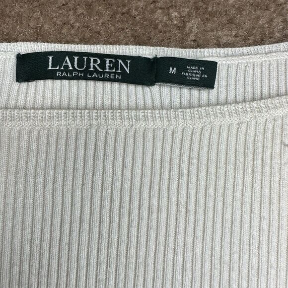 Lauren Ralph Lauren Ribbed Knit Top – Size Medium Feminine Bell Sleeves Classic - Picture 8 of 9